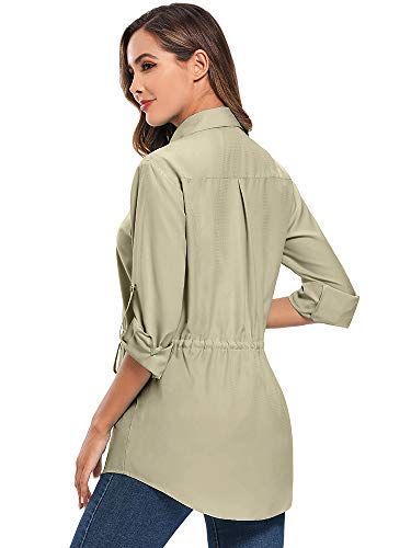 Women's UPF 50 Long Sleeve Sun Protection Shirts Quick Dry Outdoor Fishing Hiking Travel Shirt (5048 Khaki XXL)