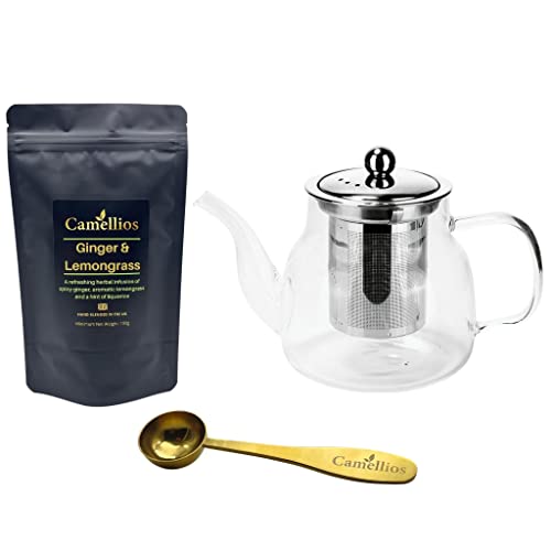 Loose Leaf Gift Set, Heat Resistant Teapot, Tea Measuring Spoon, 100g Loose Leaf Tea, Camellios (Ginger and Lemongrass)
