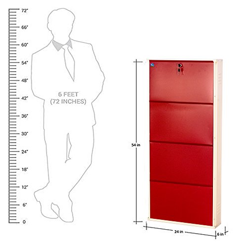 Image of DELITE KOM 24 Inch Wide, 4 Shelf Metal Shoe Rack Wall Mounted for Home with Central Lock Holds Upto 12 Shoes or 20 Slippers Pair 1 Year Warranty | (54 x 24 x 5 Inch, Ivory Brick Red) DIY Space Saving