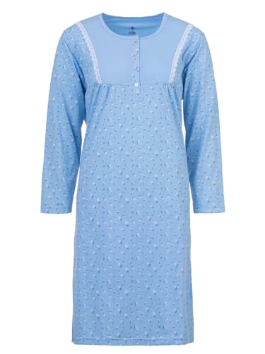 Zeitlos Camisón de manga larga para mujer, diseño de margaritas con botones, tallas M-6XL, azul, XXL