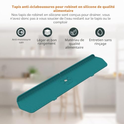 TBEONE Tapis Absorbant pour Robinet épaississant, Protection Contre Les éclaboussures pour évier de Robinet de Cuisine, Grand Tapis de récupération d'eau en Silicone pour Robinet – vue 8