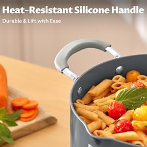 Bezia 6 qt cooking pots with lids soup pot with nonstick ceramic coating stay cool handles nonstick stock pot with lid dishwasher safe induction pot for cooking pasta pot with strainer lid  urban country home decor