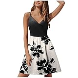 Damen Kleider V-Ausschnitt Spaghetti Träger Tunika Kurzarm Blumenmuster Tunika Sommer Blumen Drucken Etuikleid Blumenkleid Sexy Elegant Lässig Casual Sommer Midi Strandkleid Freizeitkleid