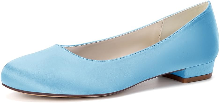 Women's Satin Wedding Flats Round Toe White Ballet Flats for Bride | Comfortable Low Heel Wedding Shoes Slip On Ivory Bridal Flats Closed Toe Evening Party Prom Dress Pumps for Women