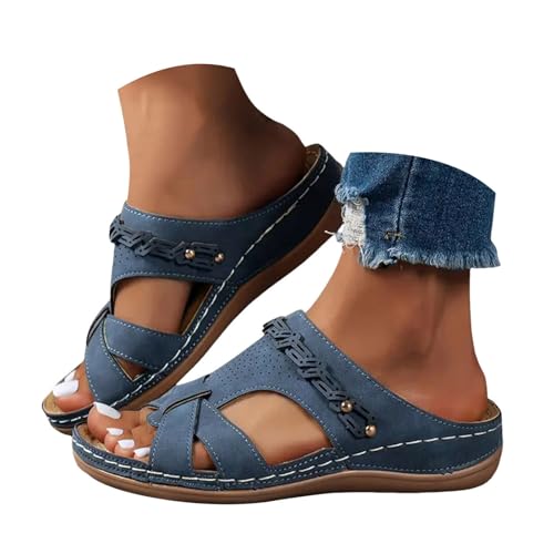 Xbemkste damsandaler, ortopediska sandaletter, kilar, öppna tår, sommarskor, platå, strandskor, mjuk sula, halkfria, sandaletter, blå, 40.5 EU