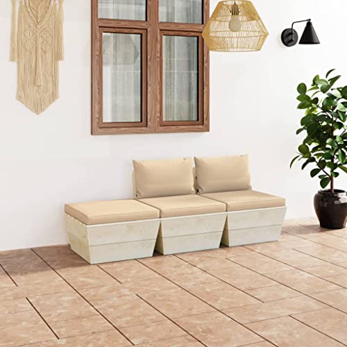 Vetnasa Muebles de jardín de palets 3 pzas y Cojines Madera de Abeto Mobiliario, Muebles de jardín, Conjuntos de jardín Beige 52,3 KG