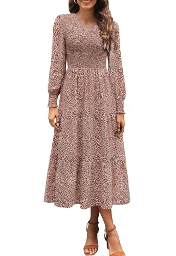 Zattcas Casual Puff Long Sleeve Floral Spring Fall Dresses for