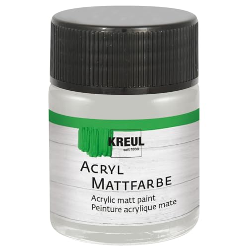 KREUL 75537 - Acryl Mattfarbe, silber im 50 ml Glas, cremig deckende, schnelltrocknende Farbe auf Wasserbasis, für viele verschiedene Untergründe geeignet
