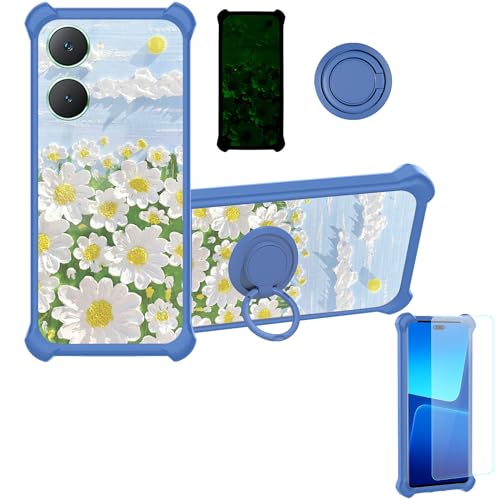 jioeuinly Case Compatible for Vivo Y03 Phone Case Cover [with Tempered Glass Screen Protector][Hard PC + Soft Silicone][Ring Support] [Luminous Effect] YGL-CJ