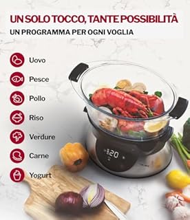 Turmix Steamer CX 220 - Pentola a vapore da 5,2 l, con contenitori in vetro e display digitale, funzione touch, avvio ritardato, programma yogurt, ingresso acqua esterna, 900 W