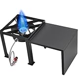 GRILL DEPOTS Single-Burner Propane Stove, Portable with Detachable Side Table, Small Propane Stove Top, High Pressure 20 PSI Regulator & Hose, for Outdoor Camping, Turkey Fry 32.3 * 15.7 * 15.7 inch