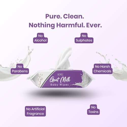 Image of Novel Goat Milk Baby Wipes 72 Wipes x Pack of 6 (432 Wipes) | Caprae Lac, Aloe Vera, Vitamin E Enriched | pH Balanced, Alcohol, Hypoallergenic & Paraben-Free | Extra Thick & Moist wet | Anti Rash Soft Gentle Baby Wipes with Lid