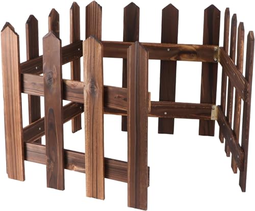 Steccato Natalizio in Legno Recinzione Albero di Natale Picchetto, Marrone Scuro con Effetto Naturale, Staccionata Natalizia con chiusura, pieghevole, da giardino (40 cm - lunghezza 160 cm)