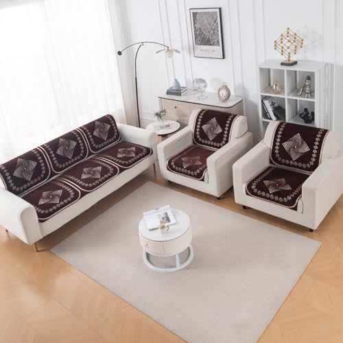 Image of HOKIPO Sheesh Brown Premium Chenille Jacquard Sofa Cover 5 Seater Set - Washable 3+1+1 Sofa Cover for Seat & Back | 'Royal Aangan Series' (IN-1008-L5*2 + IN-1006-L5*4)