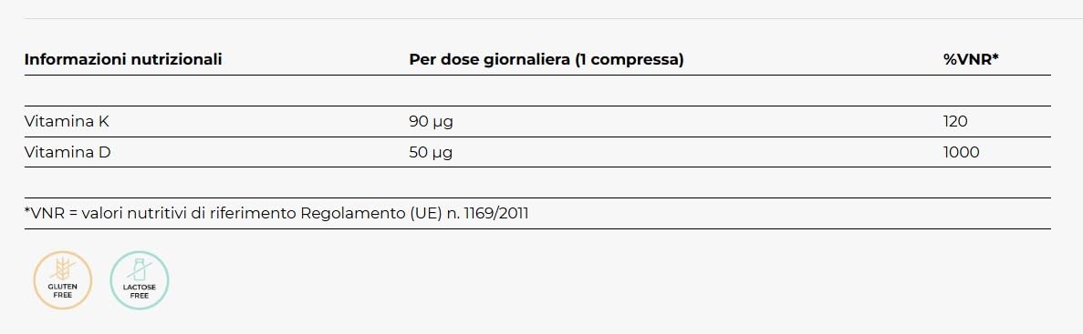 Yamamotò Vitamina K2 + D3-60 compresse - Rinforza ossa e denti. Senza glutine e Senza lattosio