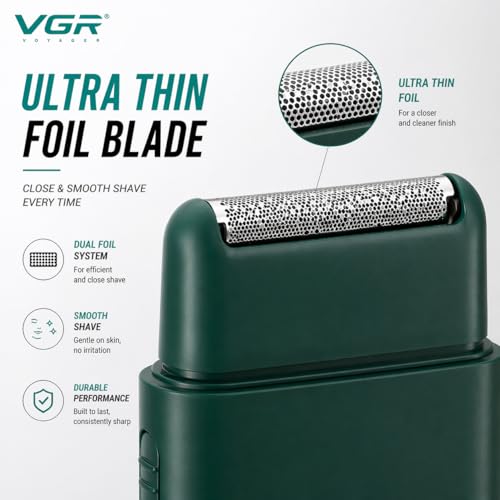 VGR V-390 Green Ultra-Thin Rechargeable Men's Razor - Image 6