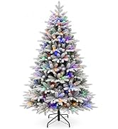 GAOMON 6FT Pre‑Lit Snow Flocked Artificial Christmas Tree with LED Lights | Realistic Pine Foliag...