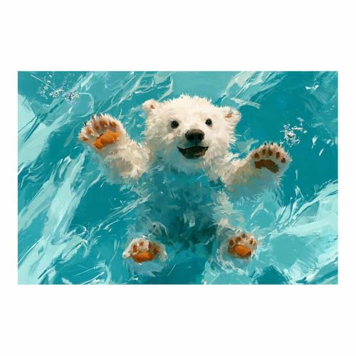 Toile ours dans le bain peinture murale multicolore 40x60cm sans cadre