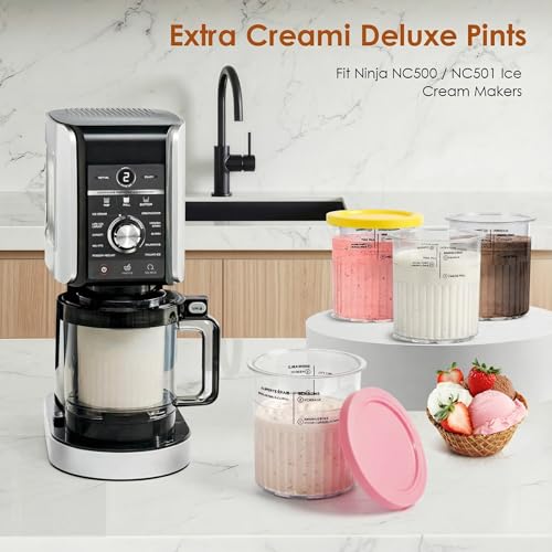 4 Stück Behälter für Ninja Creami Deluxe 680ML Ersatz Pints und Deckel für Ninja Creami NC500EU NC501EU Serie BPA-frei und Spülmaschinenfest Eismaschine Zubehör für Ice Cream Maker, Gelb/Rosa/Grün/Bla