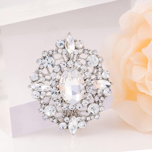 LAXPICOL Vintage Clear Austrian Crystal Brooch Pin for Women Elegant Wedding Bridal Brooches Broach Pin 1.69"*1.39"3