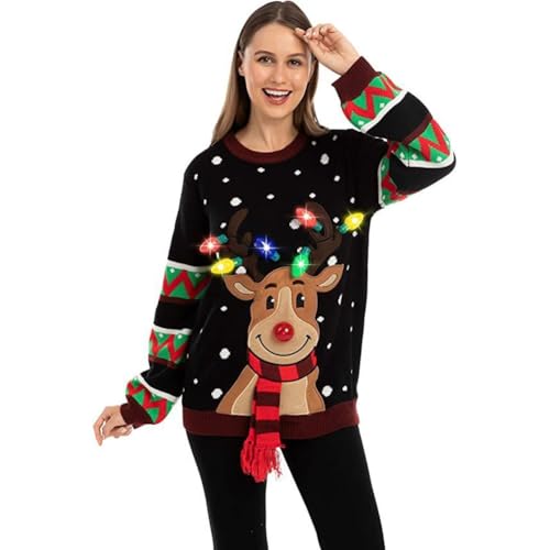 Jersey navideño de reno con luz LED de cuello redondo 4