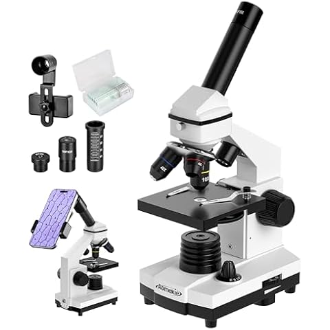 Aomekie Biological Compound Microscope for Adults 40X-2000X Magnification Monocular Microscope Kit with Slides Dual Led Light and Phone Adapter Cover
