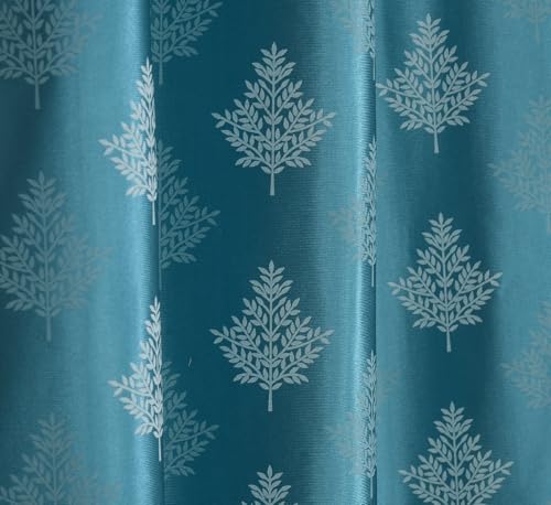 Image of Semi Room Darkening Curtains, Aqua, Tree Print, 4x7 ft, Set of 2