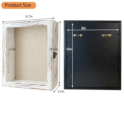 Image of White Shadow Box Frame 8x10 Shadow Boxes 2.6 inch Interior Depth Memorial Shadow Box Display Case with Linen Back for Handicrafts,Flowers, Picture Frames, Medals, Coins, Pins Collection and More