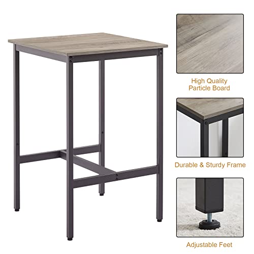 KIVENJAJA Bar Table and Chairs Set for 2, 3-Piece Small Square Pub Bistro Table and Upholstered Stools with Backrest, Counter Height Dining Table Set for Kitchen Small Space, Grey - Thumbnail 3