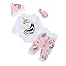 Reborn Baby Doll Outfits Accessories 4 Piece Set for 24" Toddler Girl Pink Unicorn Patterns