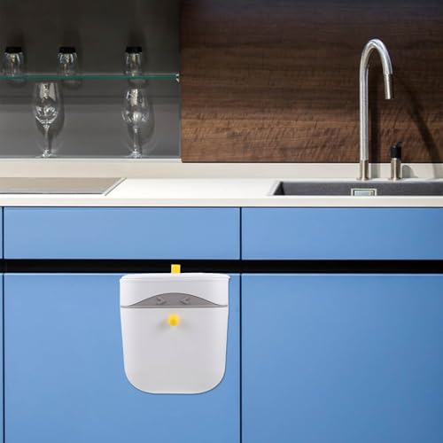 Caneca de basura plástica para cocina con tapa para colgar blanca miniatura 6