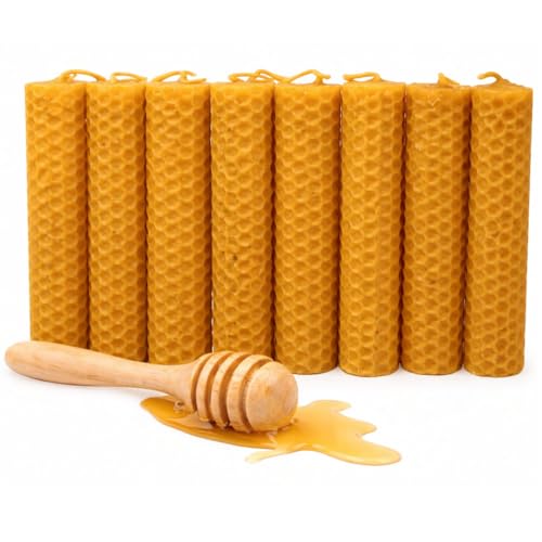 8 Velas de Cera de Abeja, Hechas a Mano Autentica Cera 100% Natural para Meditación o Relajación Medidas 10x2cm