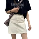 CHENGHANG Robe Joupes Polyvalentes De Taille en Denim pour Femmes Jupes D'Été Beige S