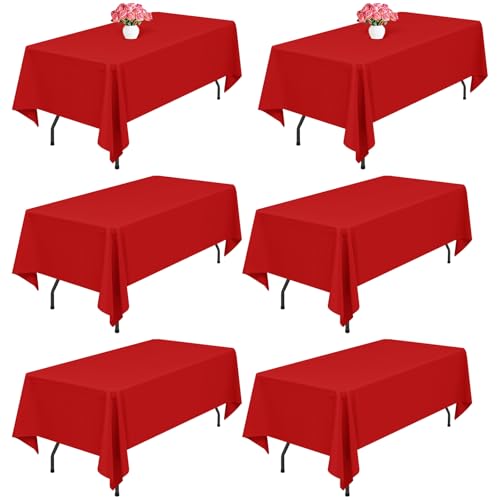 Lumaycens 6 Pack Red Polyester Tablecloths,60 x 102 Inch for 6ft Rectangle Table Cloth Washable and Reusable Stain and Wrinkle Resistant for Wedding Party Banquet Camping Restaurant Decoration