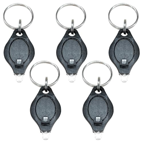 5 PCS Mini Keyring Torches, Portable LED Flashlight with Key Ring, Battery Powered Ultra Bright Light Torch Keychain for Kids and Adults Outdoor Camping Hiking Emergency (Black)