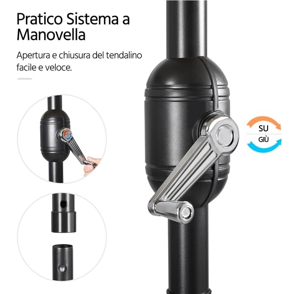 Yaheetech Ombrellone da Giardino Esterno con Bordatura 8 Stecche Manovella Parasole Protezione UV per Spiaggia Balcone Terrazzo Mercato Reclinabile Ecrù