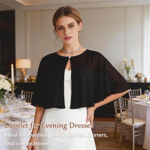 Image of Ciormis Chiffon Capelet Women's Soft Shawls and Wraps for Evening Dresses, Wedding Formal Dress Shawl Cape Cover up