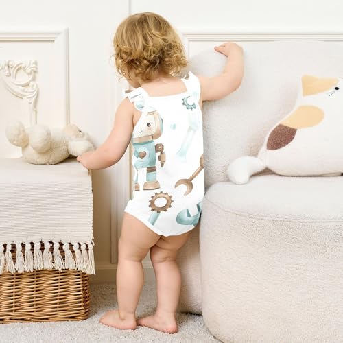 xigua Watercolor Robot Newborn Baby Girl Bodysuit, Cotton Suspender Sleeveless Romper for Summer4
