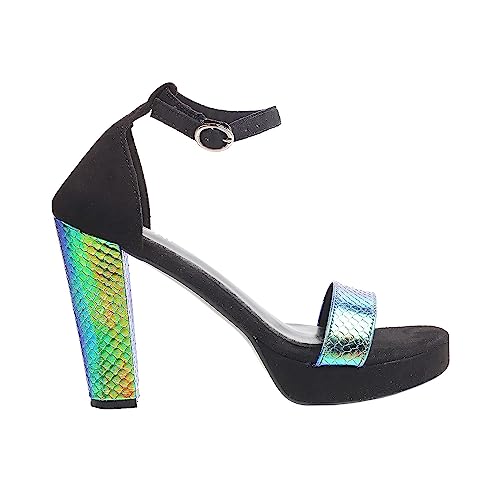 Mochi Women Black Synthetic Leather Heel Sandal UK/4 EU/37 - Image 4