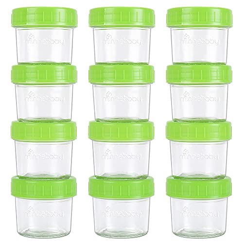 Glass Baby Food Storage Containers, BPA-Free Airtight Leak-Proof Baby Food Jars with Labels, Set of 12-4 Ounce