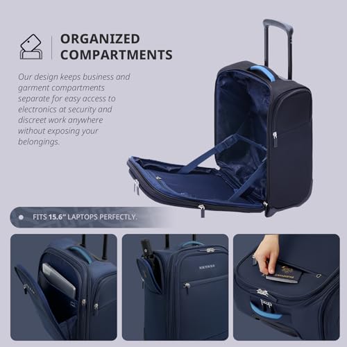 Image of Verage Underseat Carry On Luggage With Spinner Wheels, Navy Blue, 16-Inch Rolling Pro, Softside