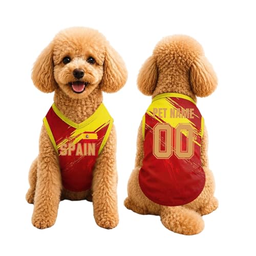 Camiseta Personalizada para Perros, Copa Mundial de Fútbol 2026 España, Camiseta Personalizada para Mascotas con Número y Nombre, Tallas XS-5XL, Regalo Ideal para Mascotas