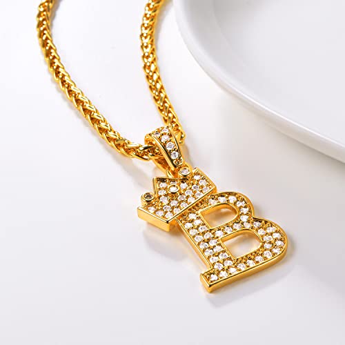 U7 Initial Necklace For Men Women Hip Hop Iced Out Jewelry 18K Gold Plated Bling Tennis Letter Pendant Rope Chain With Letter B, 22 Inch #TOP5