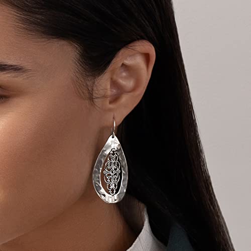 JEAN RACHEL JEWELRY 925 Sterling Silver Dangle Earrings for Women - Large Drop Shaped Lace & Oxidized Vintage Design - Hypoallergenic, Lead & Nickel Free - Artisan Handcrafted Statement Earrings2
