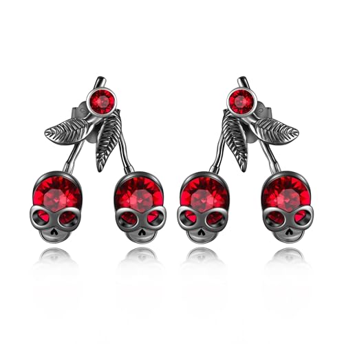 Boucles d'oreilles tête de mort cerise, le cadeau d'Halloween idéal pour femme