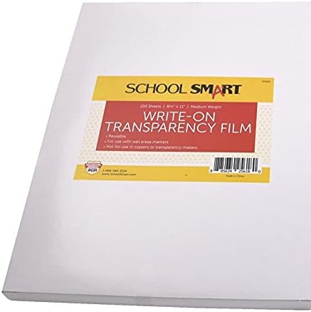 School Smart Write-On Transparency Films, 8-1/2 x 11 Inches, Clear, Pack of 100