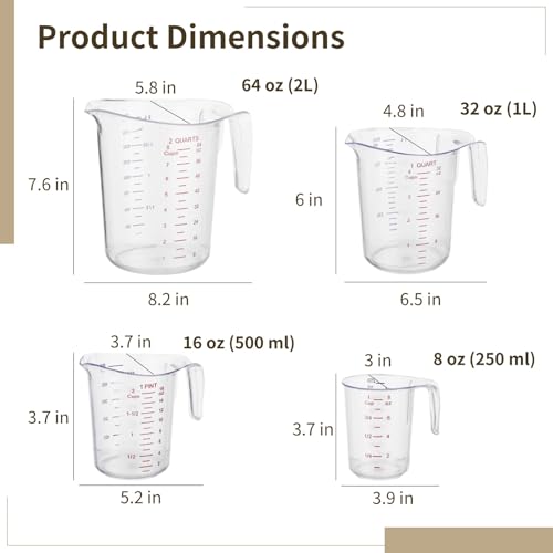 Set de 4 vasos medidores plásticos con asas 2 L total miniatura 5