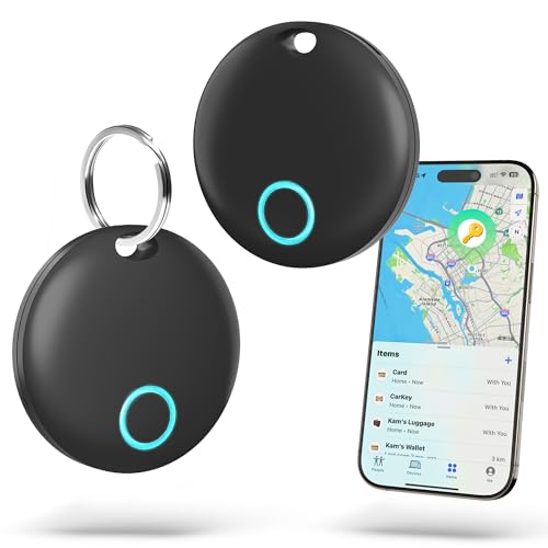 Air Tracker Tags-2 Pack [Apple MFi Certified] (iOS Only), Smart Bluetooth Tracker, Compatible with Apple Find My, Item Locator for Keys, Luggage, Wallet, Suitcase, Bags, IP67 Waterproof