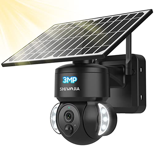 Überwachungskamera, WLAN, für den Außenbereich, Solarkamera, 1080p, kabellos, Pan/Tilt, Audio-Bidirektional, PIR-Bewegungserkennung und Micro-SD-Kartenschlitz, Schwarz Cover