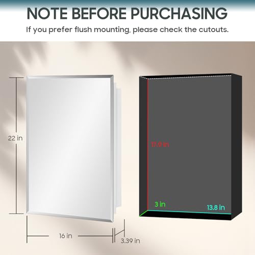 Image of 16x22 Plastic Medicine Cabinet with Mirror, Recessed or Surface Mount